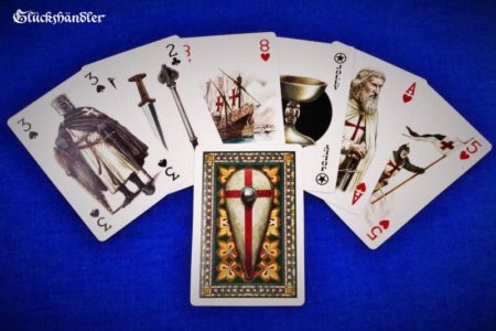 Spielkarten Tempelritter mit farbigen Illustrationen zu Leben und Geschichte der Tempelritter