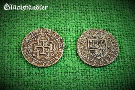 Münzen - Spanische , Dublonen, Escudos , Piratenschatz - Repliken. silberfarbig