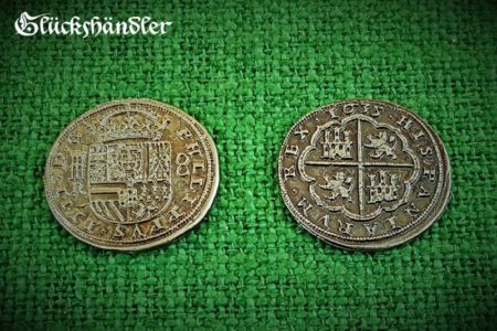 Münzen - Spanische , Dublonen, Escudos , Piratenschatz Repliken. silberfarbig