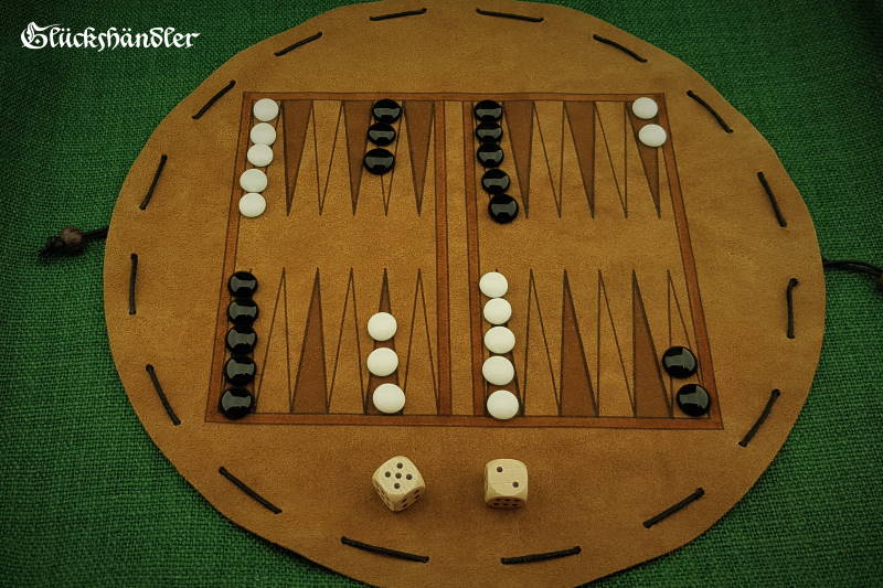 Backgammon - aus Leder mit Spielsteinen aus Glas schwarz & weiß