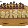 Schachbrett- aus Leder, Größe d 28cm mit Figuren aus Buchenholz als Beutelspiel