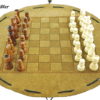 Schachbrett- aus Leder, Größe d 34cm mit Figuren als Beutelspiel