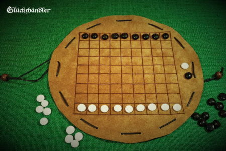 Hasami Shogi - Brettspiel aus Leder mit Glassteinen - Grundaufstellung