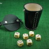 Cube cup with lid - black leather and 6 cubes 16mm