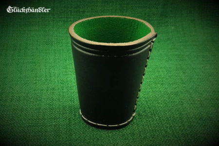 Würfelbecher - schwarz aus 4mm starkem Rindleder mit grüner Filzeinlage.