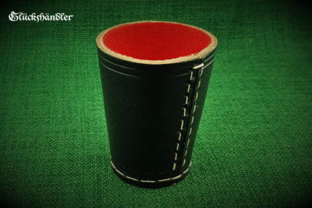 Würfelbecher - schwarz aus 4mm starkem Rindleder mit roter Filzeinlage