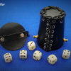 Würfelbecher mit Deckel & Ösen - Leder schwarz mit 6 Würfel 16mm