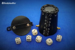 Cube cup with lid & eyelets - leather black with 6 cubes 16mm