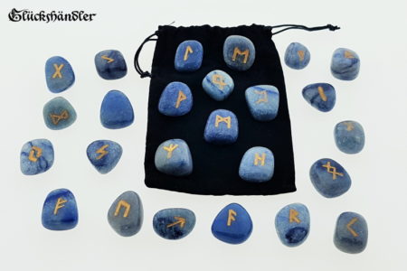 Runen Set - Blauquarz mit Samtsäckchen