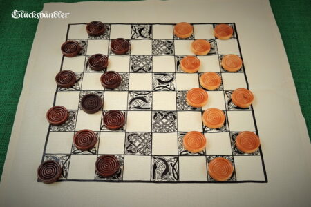 Dame Spiel-Stoff mit Spielsteinen aus Holz